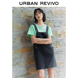 URBAN REVIVO 女士时尚复古休闲古着水洗牛仔背带裙 UWL840125