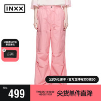 英克斯（inxx）时尚潮牌工装风大口袋褶皱设计休闲裤女直筒裤XXE2230022 粉色 S