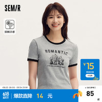 森马（Semir）大力水手联名短袖T恤女短款2024夏装凉感修身 中花灰00510 175/96A/XXL