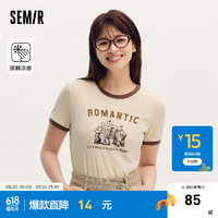 森马（Semir）大力水手联名短袖T恤女短款2024夏装凉感修身 奶黄30103 150/76A/XS