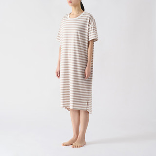 无印良品MUJI 女式 凉感天竺编织 短袖家居睡裙 女夏季 FD13CC4S 米色条纹 L-XL（170/92A）