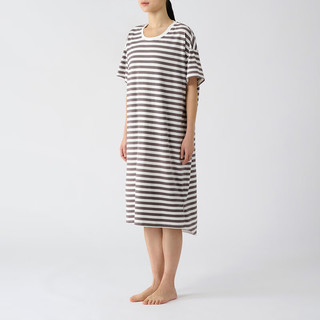 无印良品MUJI 女式 凉感天竺织 短袖家居睡裙 女夏季 FD13CC4S 棕色条纹 L-XL（170/92A）