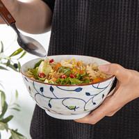 贺川屋 陶瓷碗日式釉下彩6英寸面碗家用饭碗套装 2只装 唐草系列