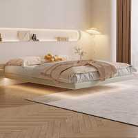 Buleier 布雷尔 真皮床无床头设计悬浮皮艺床1.8米双人床主卧家具Q12 床+天然椰棕床垫+床头柜
