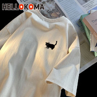 HELLOKOMA HELLO KOMA100%纯棉短袖t恤男女夏季港风宽松休闲潮流百搭五分袖