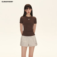 CLIMAX VISION 轻薄裸感沙漏腰十字紧身短袖T恤女短款辣妹显瘦打底