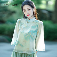 NEW LAKE 汉服套装女夏中国风禅意女装改良旗袍两件套连衣裙新中式茶艺服装