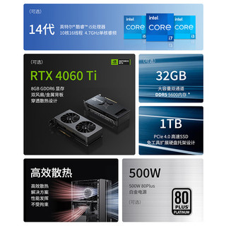 联想（Lenovo）GeekPro设计师游戏台式电脑主机(酷睿14代i5-14400F RTX4060Ti 8GB显卡 32G DDR5 1TB SSD )