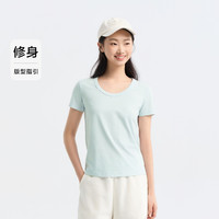 Semir 森马 陈都灵同款森马短袖T恤女2024新款修身纯色基础圆领上衣凉感短袖