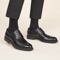 红蜻蜓 高端商务男鞋牛皮正装布洛克皮鞋英伦绅士婚鞋WTA33067黑色42