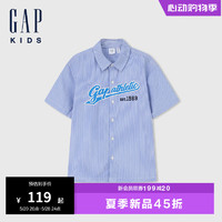 Gap男童2024夏季新款纯棉字母logo条纹短袖衬衫儿童装上衣465986   亚洲尺码