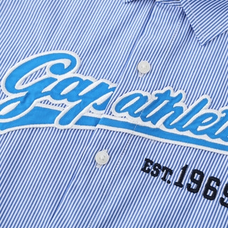 Gap男童2024夏季纯棉字母logo条纹短袖衬衫儿童装上衣465986 蓝色