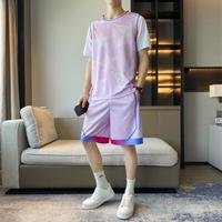 Q-AND 奇安达 轻薄透气宽松舒适新潮图案条纹篮球服夏季男士大码假两件运动套装