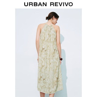 URBAN REVIVO 女士浪漫肌理度假感印花系带连衣裙 UWH740056 浅黄色印花 XS