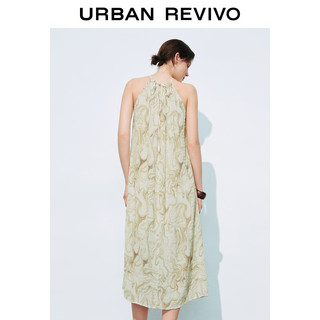 URBAN REVIVO 女士浪漫肌理度假感印花系带连衣裙 UWH740056