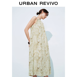 URBAN REVIVO 女士浪漫肌理度假感印花系带连衣裙 UWH740056 浅黄色印花 S
