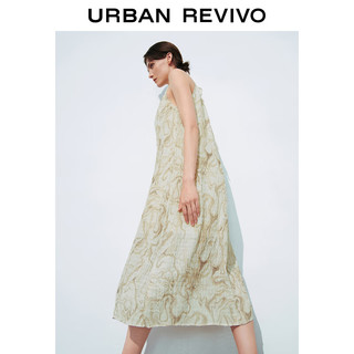 URBAN REVIVO 女士浪漫肌理度假感印花系带连衣裙 UWH740056 浅黄色印花 S