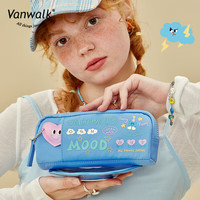 vanwalk心情系列 自制可爱化妆包开学指南文具收纳袋可爱简约小包 晴天蓝 小包