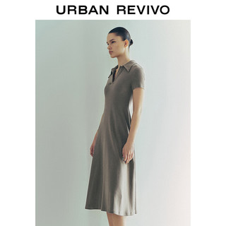 URBAN REVIVO 女士时尚气质垂感开衩中长款连衣裙 UWG740061 卡其灰 S