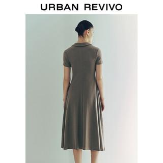 URBAN REVIVO 女士时尚气质垂感开衩中长款连衣裙 UWG740061 卡其灰 S