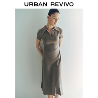 URBAN REVIVO 女士时尚气质垂感开衩中长款连衣裙 UWG740061 卡其灰 S