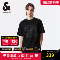 杰克·琼斯（JACK&JONES）夏季达芬奇联名胸前胶印刺绣印花罗纹圆领短袖T恤男装224201207 E40黑色 常规 175/96A/M