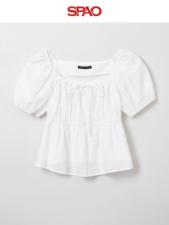 SPAO韩国同款2024年夏季女士甜美泡泡袖短袖雪纺衫SPBWE25W06 米色 165/88A/M