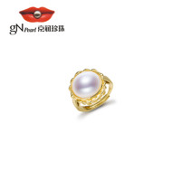 京润珍珠 望怡S925贝附海水珍珠戒指15-16mm白色半圆形轻奢感戒指D