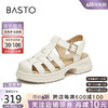 BASTO 百思图 24夏季复古织猪笼鞋粗跟女罗马凉鞋WZF19BL4 米白 39