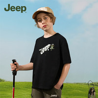Jeep吉普儿童短袖T恤季中大童运动速干衣修身休闲男童上衣 黑色-1348 130cm