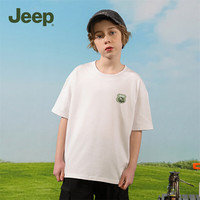 Jeep吉普儿童短袖T恤季中大童运动速干衣修身休闲男童上衣 白色-1351 140cm