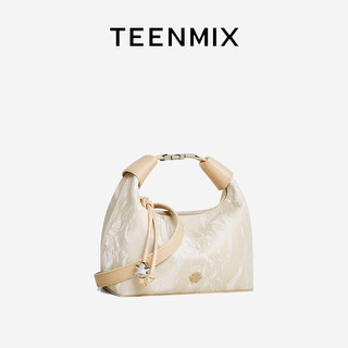 天美意（TEENMIX）女包牛皮饭盒包新中式手提包女士气质牛角包大容量斜挎包单肩包女