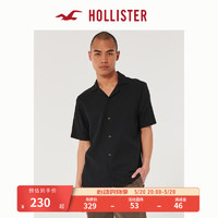 HOLLISTER 24春夏美式纯色织纹棉质短袖衬衫 男 KI325-4033 黑色 XS (170/84A)