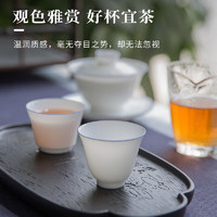 88VIP：景德镇 陶瓷品茗单杯手工青花描边主人杯家用喝茶杯白瓷茶具