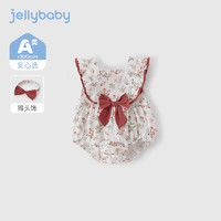 JELLYBABY女宝宝纯棉哈衣夏季八个月新生儿爬服薄三角包屁衣婴儿夏款连体衣 红色 90CM