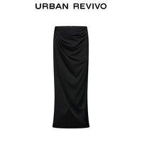 URBAN REVIVO 女士时尚气质魅力设计感褶皱半身裙 UWG540055 正黑 L