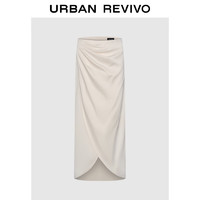 URBAN REVIVO 女士时尚气质魅力设计感褶皱半身裙 UWG540055 米白 XXS