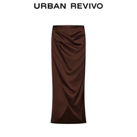 URBAN REVIVO 女士时尚气质魅力设计感褶皱半身裙 UWG540055 红棕 XXS