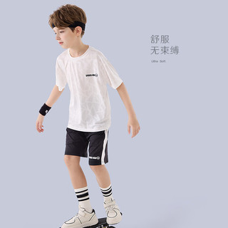 迪士尼儿童运动套装男童凉感短袖T恤裤子两件套夏装 M242001白色 150cm 150/适合145-155cm