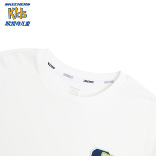 Skechers斯凯奇儿童短袖T恤夏季男童运动百搭舒适上衣L224B037 雪白色/00QF 160cm