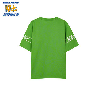 Skechers斯凯奇儿童短袖T恤夏季男童运动百搭舒适上衣L224B037 果绿色/00P8 160cm