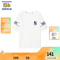 Skechers斯凯奇儿童短袖T恤夏季男童运动百搭舒适上衣L224B037 雪白色/00QF 140cm