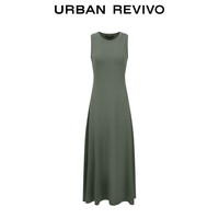 URBAN REVIVO 女士休闲简约百搭无袖修身长款连衣裙 UWH740038 灰绿 L