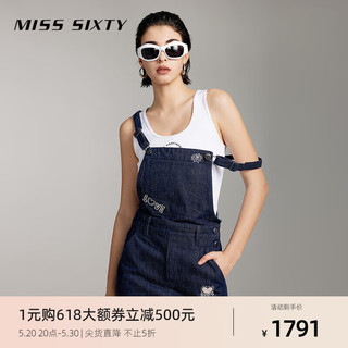 MISS SIXTY x Keith Haring 跨界合作系列2024夏季牛仔背带裙 深蓝 M