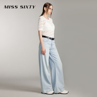MISS SIXTY2024夏季针织衫女圆领甜美撞色镂空小香风短款上衣 白色 M