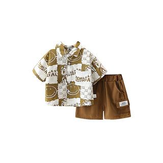 88VIP：依贝童 男童夏装套装24洋气时髦夏季儿童衣服衬衫短裤两件套潮