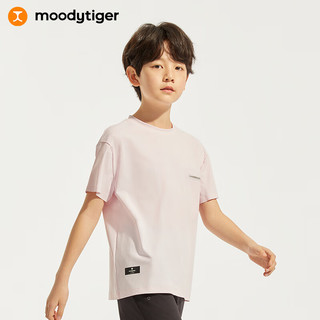 moodytiger男童短袖透气舒适24夏季简约宽松日常运动T恤 粉钻色 110cm