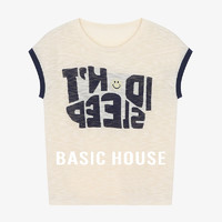 Basic House/百家好T恤女时尚休闲夏季印花无袖-B0624H5S362 杏色 L120-130斤