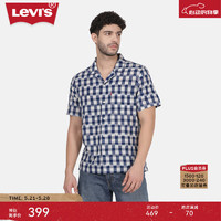 Levi's【商场同款】李维斯24夏季新款男士宽松复古格纹短袖衬衫 蓝白格纹