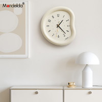 Mandelda 免打孔奶油风钟表挂钟客厅2023新款简约艺术创意时钟挂墙